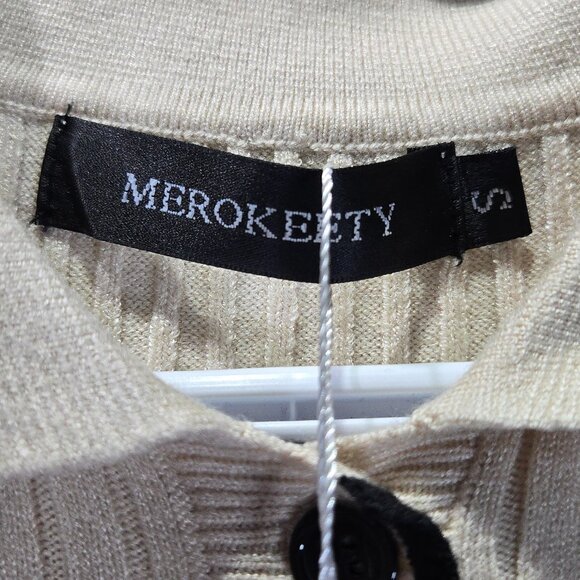 NWT Women’s Beige Ribbed Knit Collared Midi Dress | Size Small - Picture 5 of 7